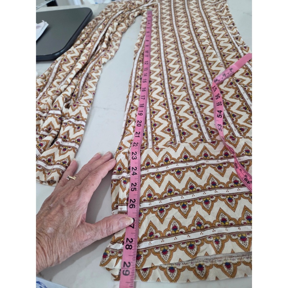 Farm Rio Anthropologie Wide Leg Pants Size M Tan Geometric Knit Pull On Boho - Picture 11 of 14